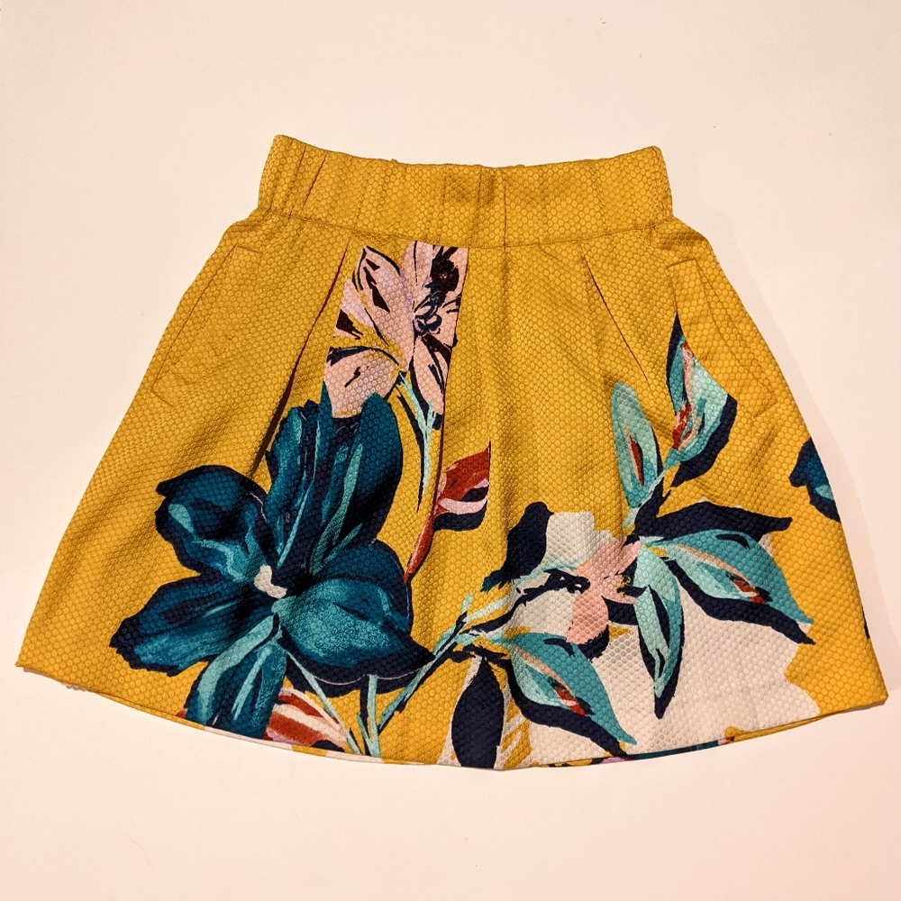 Anthropologie Yellow Floral Circle Skirt